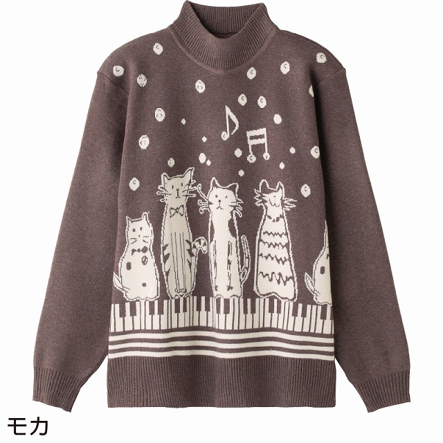 【婦人猫音楽柄のびのび丸洗いセーター Ｍ～Ｌ】 A1398699 婦人服 レディースファッション 洗濯機OK!,シニアのおしゃれ着 婦人,七福 介護用品  シニアの服 通販
